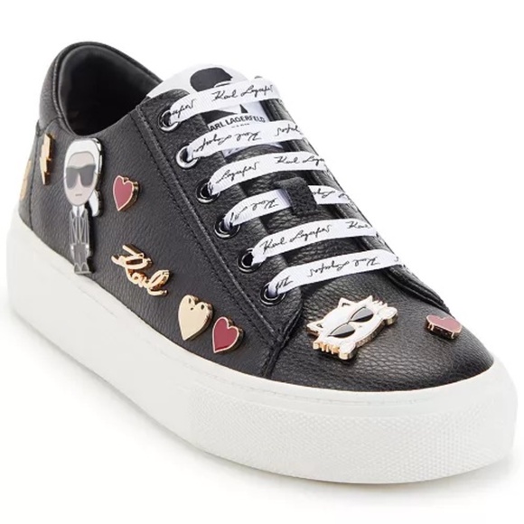 Karl Lagerfeld Paris Cate Pins Lace-Up Platform Sneakers Black Leather Size 10 - Picture 1 of 16